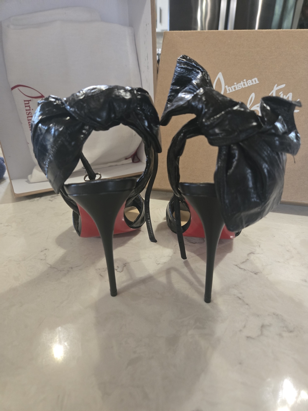 Christian Louboutin Black Leather Bow Ankle-Tie Heels 40 NIB!!! - Picture 9 of 16